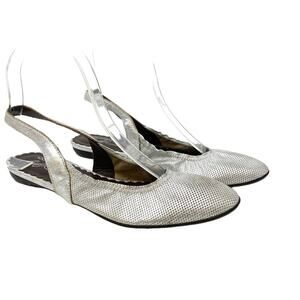 New No Box Donald J Pliner Hedy Silver Metallic Leather Ballet Sling Back Flats